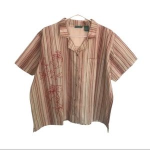 4/$20 Emerald Isle plus sized vintage blouse striped with floral embroidery